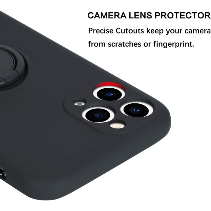 Husa protectie compatibila cu Apple iPhone 11 Pro Liquid Silicone Ring cu suport rotativ Negru [5]