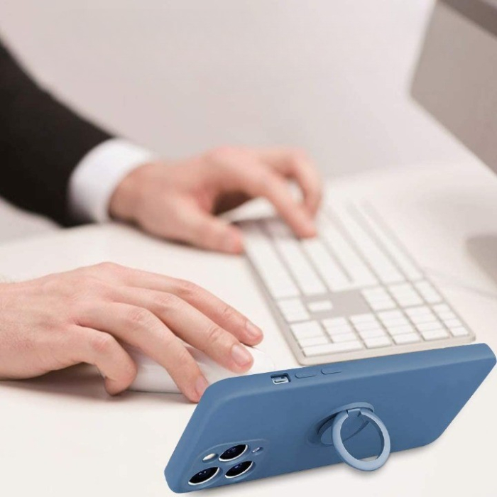 Husa protectie compatibila cu Apple iPhone 11 Pro Max Liquid Silicone Ring cu suport rotativ Albastru [3]