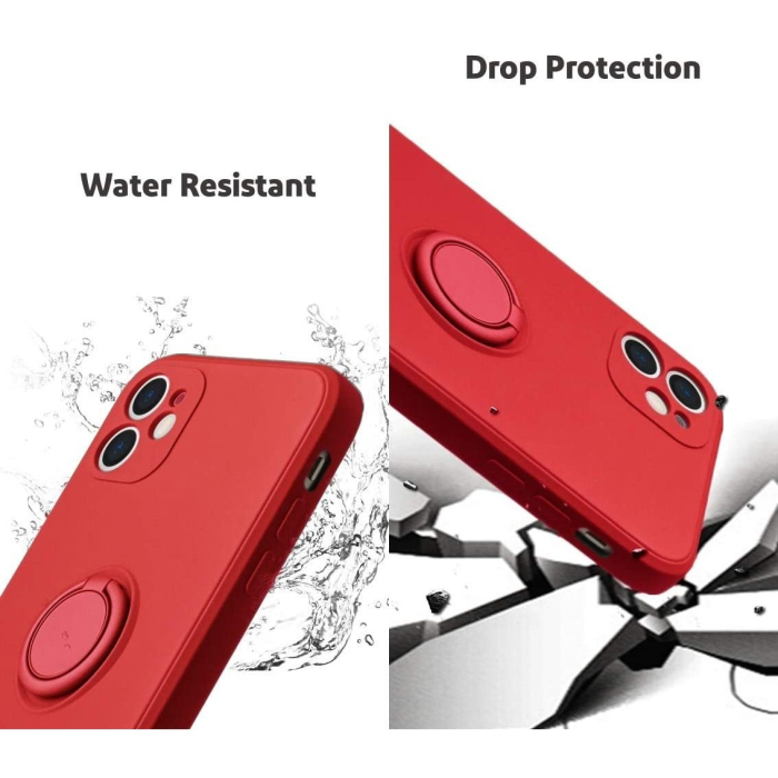 Husa protectie compatibila cu Apple iPhone 12 Liquid Silicone Ring cu suport rotativ Rosu [7]