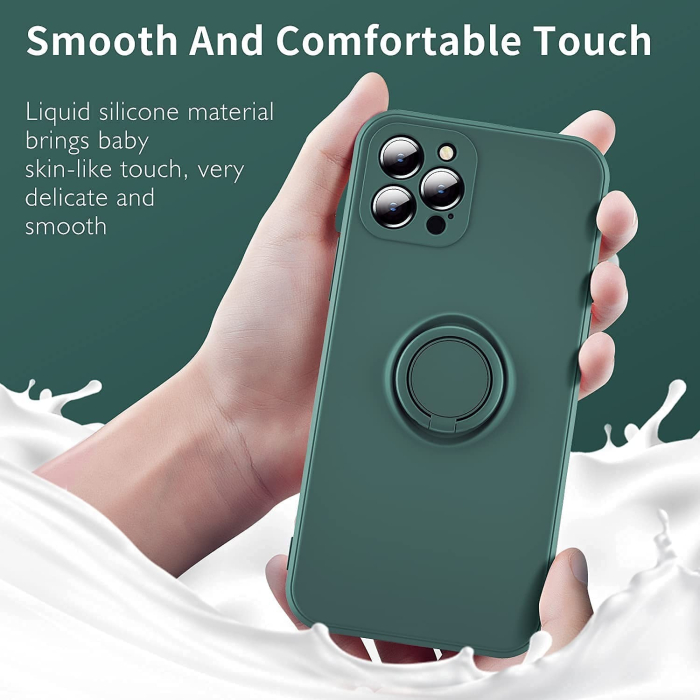 Husa protectie compatibila cu Apple iPhone 12 Liquid Silicone Ring cu suport rotativ Verde [9]