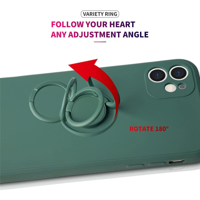 Husa protectie compatibila cu Apple iPhone 12 Liquid Silicone Ring cu suport rotativ Verde [6]