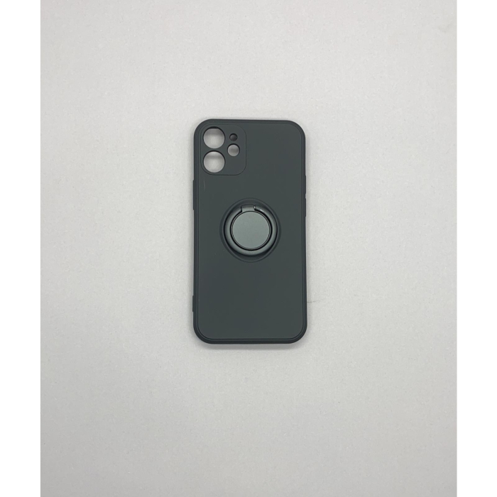 Husa protectie compatibila cu Apple iPhone 12 Mini Liquid Silicone Ring cu suport rotativ Negru [8]