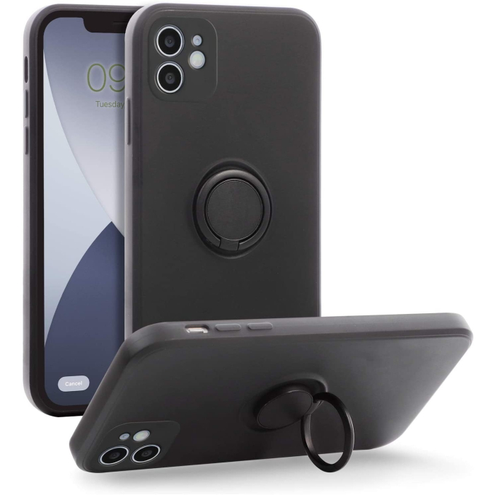 Husa protectie compatibila cu Apple iPhone 12 Mini Liquid Silicone Ring cu suport rotativ Negru [4]