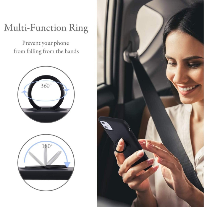 Husa protectie compatibila cu Apple iPhone 12 Pro Max Liquid Silicone Ring cu suport rotativ Negru [3]