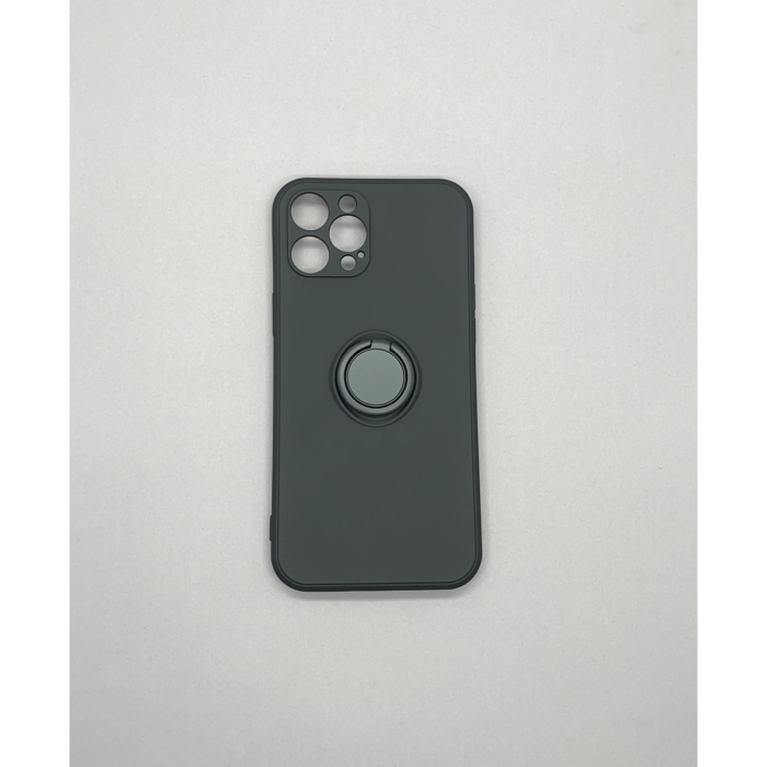 Husa protectie compatibila cu Apple iPhone 12 Pro Max Liquid Silicone Ring cu suport rotativ Negru [7]