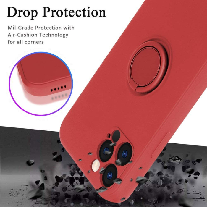 Husa protectie compatibila cu Apple iPhone 12 Pro Max Liquid Silicone Ring cu suport rotativ Rosu [2]