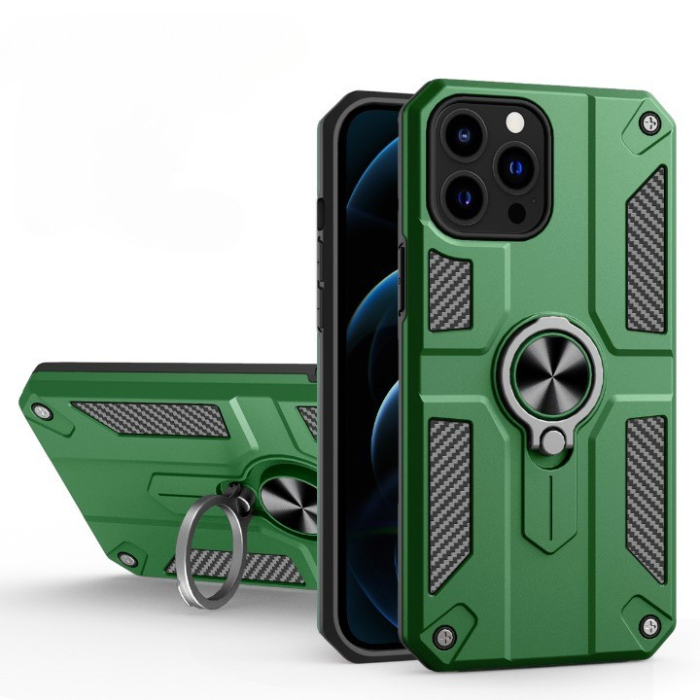 Husa protectie compatibila cu Apple iPhone 13 Defender Model 5 cu suport prindere inel,Verde [3]