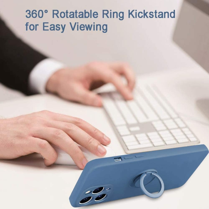 Husa protectie compatibila cu Apple iPhone 13 Liquid Silicone Ring cu suport rotativ Albastru deschis [6]