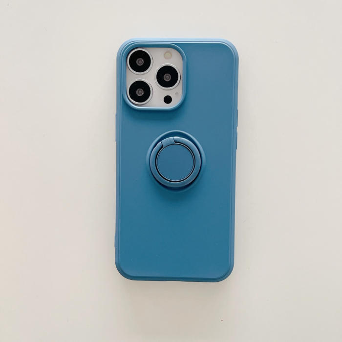 Husa protectie compatibila cu Apple iPhone 13 Mini Liquid Silicone Ring cu suport rotativ Albastru [2]