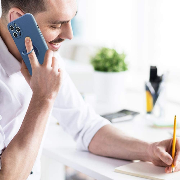 Husa protectie compatibila cu Apple iPhone 13 Mini Liquid Silicone Ring cu suport rotativ Albastru deschis [7]