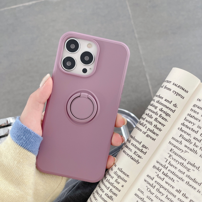 Husa protectie compatibila cu Apple iPhone 13 Pro Max Liquid Silicone Ring cu suport rotativ Mov [2]