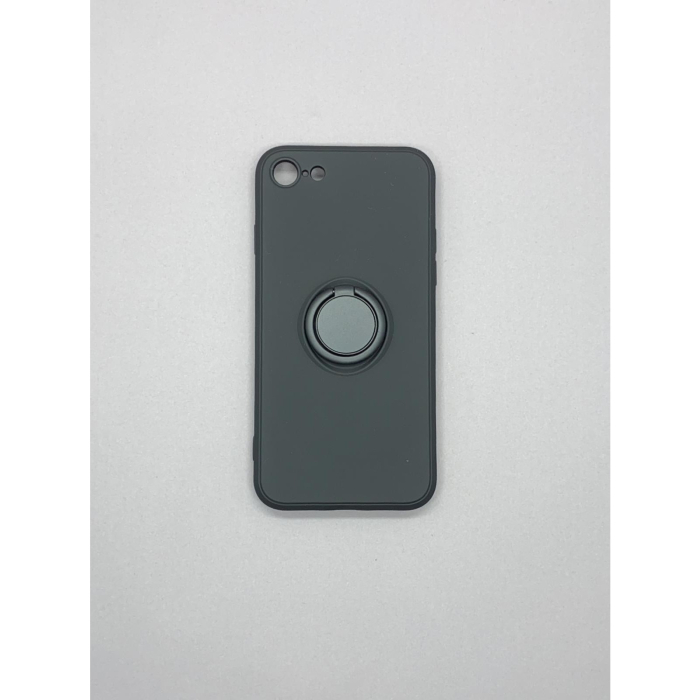 Husa protectie compatibila cu Apple iPhone 7/8/SE 2020 Liquid Silicone Ring cu suport rotativ Negru [8]