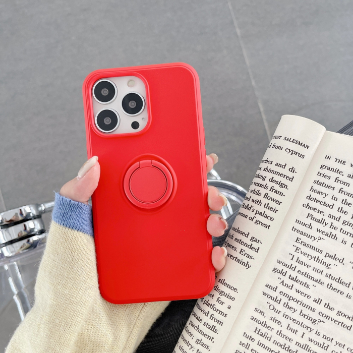 Husa protectie compatibila cu Huawei P30 Lite Liquid Silicone Ring cu suport rotativ Rosu [2]