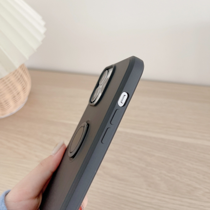 Husa protectie compatibila cu Huawei P40 Lite E Liquid Silicone Ring cu suport rotativ Negru [3]