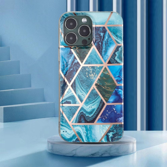 Husa protectie compatibila cu Samsung Galaxy A12 Soft IMD TPU Marble Geometric Albastru [8]