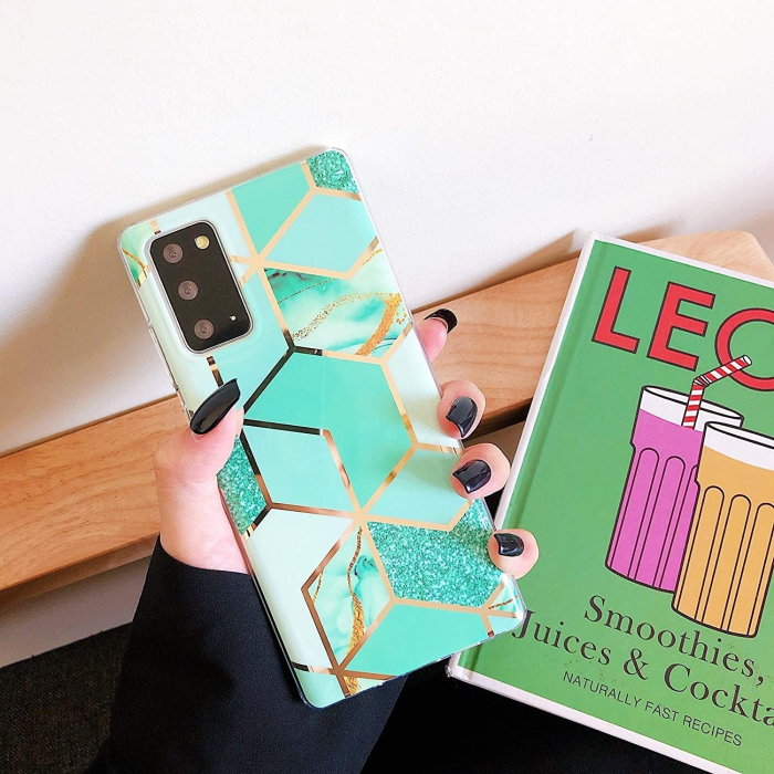 Husa protectie compatibila cu Samsung Galaxy S21 Ultra Soft IMD TPU Marble Geometric Verde [3]