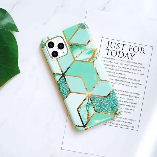 Husa protectie pentru Apple iPhone X/XS Soft IMD TPU Marble Geometric Verde [4]