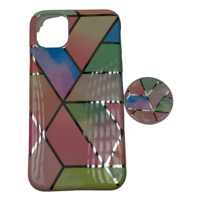 Husa protectie pentru Apple iPhone XR Soft IMD TPU Marble Geometric Roz Suport inclus [2]