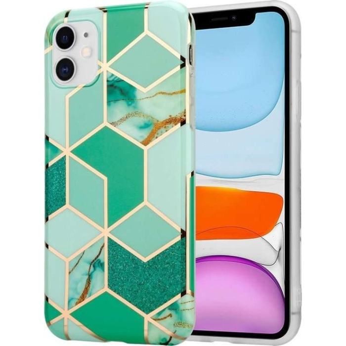 Husa protectie pentru Huawei P Smart 2020 Soft IMD TPU Marble Geometric Verde [9]