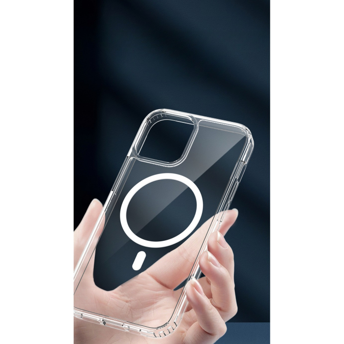 Husa protectie pentru iPhone 12 Pro Max, , Husa Mag Safe, 2 in 1 Incarcare si Magnet, Silicone, Transparenta [10]