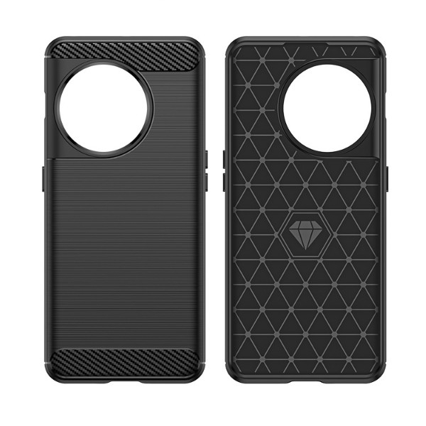Husa Protectie pentru OnePlus 11, , din Silicon TPU Moale, Textura Periat, Anti Cadere, cu Element Carbon, Negru [5]