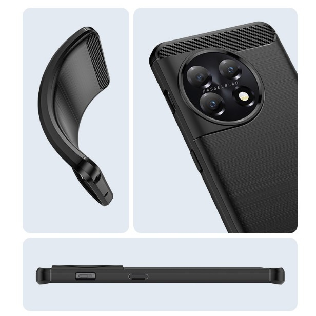 Husa Protectie pentru OnePlus 11, , din Silicon TPU Moale, Textura Periat, Anti Cadere, cu Element Carbon, Negru [6]