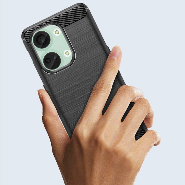 Husa Protectie pentru OnePlus Nord 3, , din Silicon TPU Moale, Textura Periat, Anti Cadere, cu Element Carbon, Negru [4]