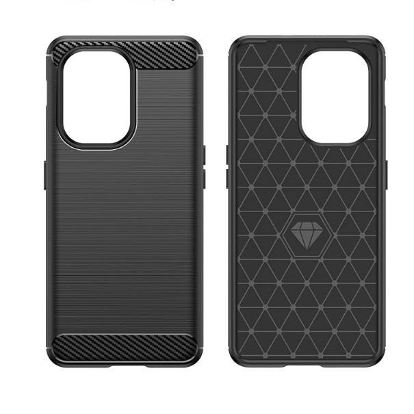 Husa Protectie pentru OnePlus Nord 3, , din Silicon TPU Moale, Textura Periat, Anti Cadere, cu Element Carbon, Negru [5]