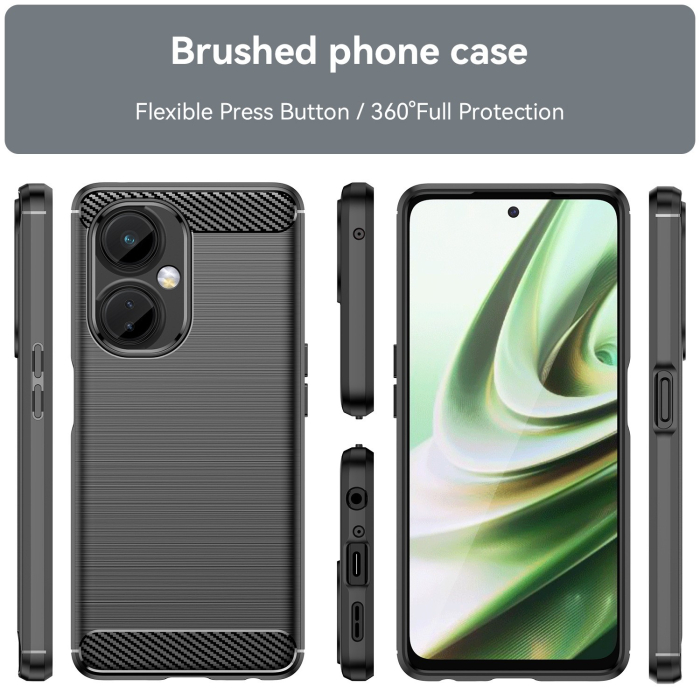 Husa Protectie pentru OnePlus Nord CE3 Lite, , din Silicon TPU Moale, Textura Periat, Anti Cadere, cu Element Carbon, Negru [4]