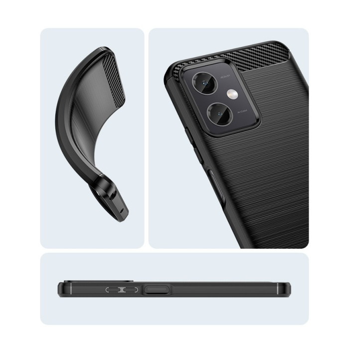 Husa Protectie pentru Xiaomi Redmi Note 12 5G, , din Silicon TPU Moale, Textura Periat, Anti Cadere, cu Element Carbon, Negru [6]