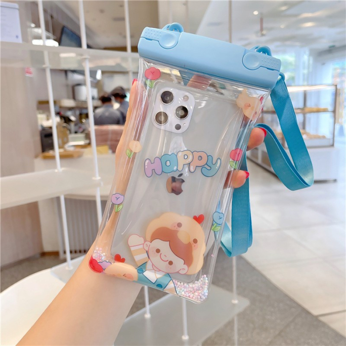 Husa subacvatica Fruity Waterproof , Snowproof, Universala, Impermeabila, cu Snur, pentru telefon sau documente, Happy Boy, Bleu [4]