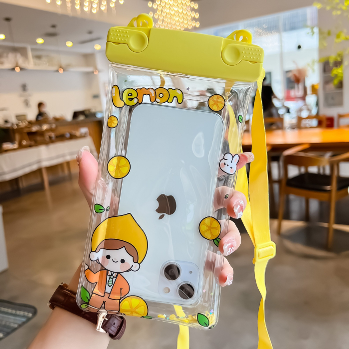 Husa subacvatica Fruity Waterproof , Snowproof, Universala, Impermeabila, cu Snur, pentru telefon sau documente, Lemon Boy, Galben [2]