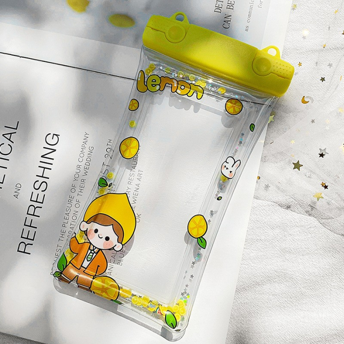 Husa subacvatica Fruity Waterproof , Snowproof, Universala, Impermeabila, cu Snur, pentru telefon sau documente, Lemon Boy, Galben [4]