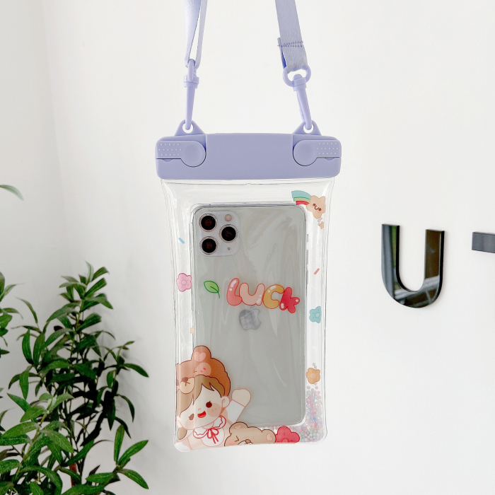 Husa subacvatica Fruity Waterproof , Snowproof, Universala, Impermeabila, cu Snur, pentru telefon sau documente, Lucky Girl, Mov [4]