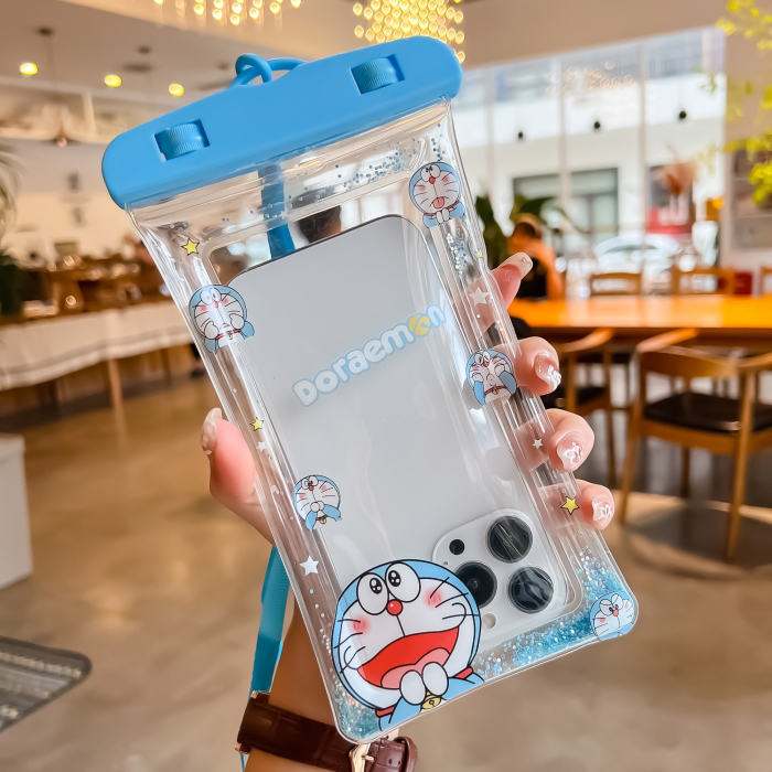 Husa subacvatica Glitter Kids Waterproof , Snowproof, Universala, cu Snur, pentru telefon sau documente, Cat, Bleu [2]