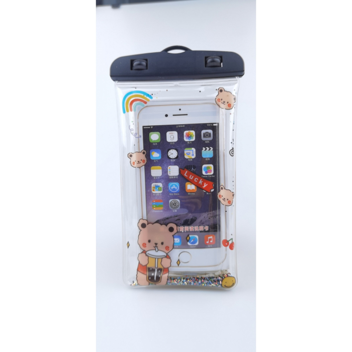 Husa subacvatica Glitter Kids Waterproof , Snowproof, Universala, cu Snur, pentru telefon sau documente, Lucky Bear, Negru [5]
