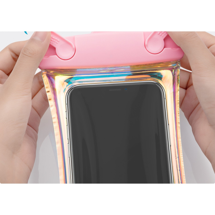 Husa subacvatica Holografica Waterproof , Snowproof, Universala, Impermeabila, cu Snur, pentru telefon sau documente, Roz [8]
