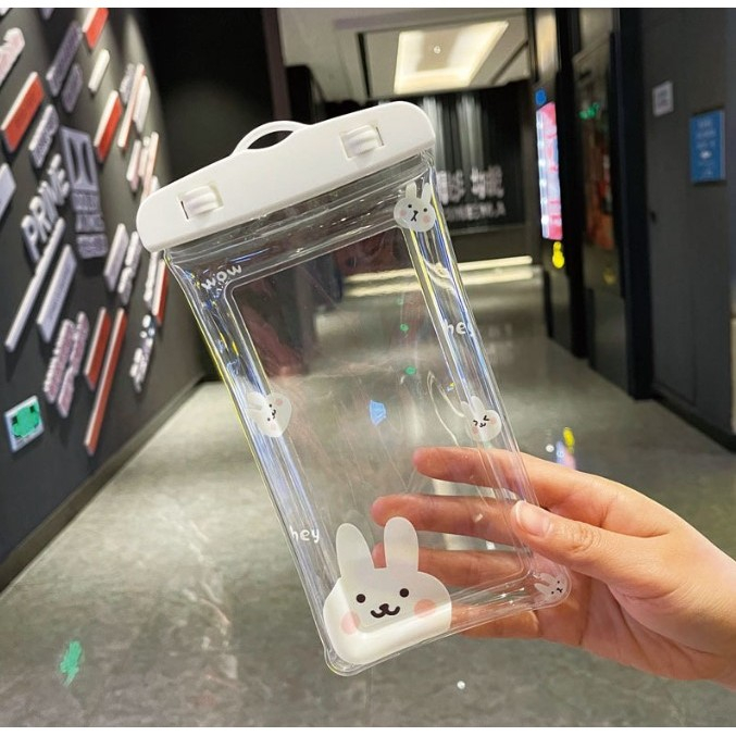 Husa subacvatica Kids Waterproof , Snowproof, Universala, cu Snur, pentru telefon sau documente, Bunny, Alb [2]