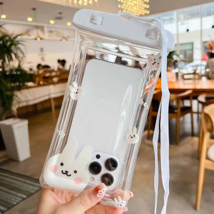 Husa subacvatica Kids Waterproof , Snowproof, Universala, cu Snur, pentru telefon sau documente, Bunny, Alb [4]