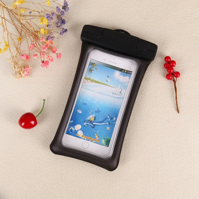 Husa subacvatica Matte Cushion Waterproof , Snowproof, Universala, cu Snur, pentru telefon sau documente, Negru [4]