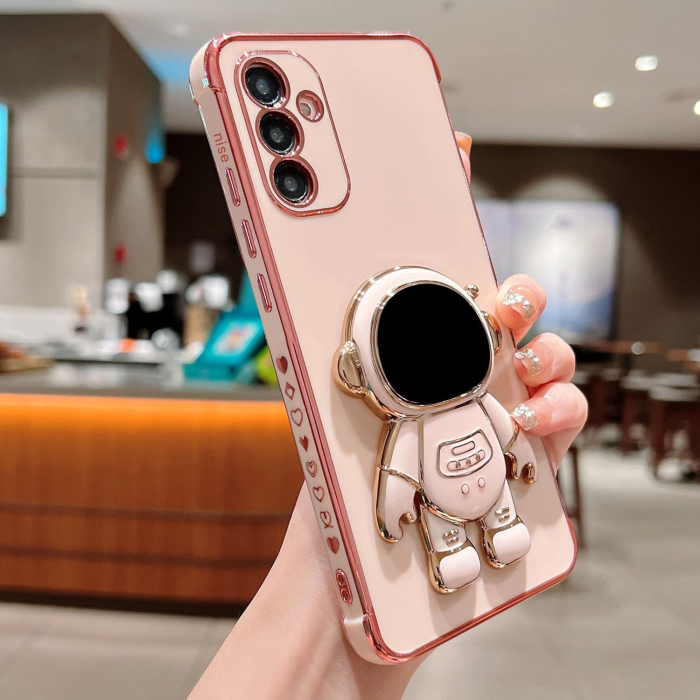 Husa Telefon 2in1, , Compatibila Samsung Galaxy S21 FE, Carcasa TPU cu Suport Inclus Tip Astronaut, Protectie Camere, Roz [4]
