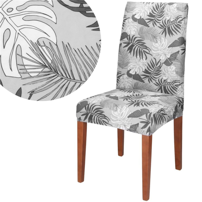 Husa universala pentru scaun, marime universala, poliester si spandex, 38x70cm, gri cu model floral [3]
