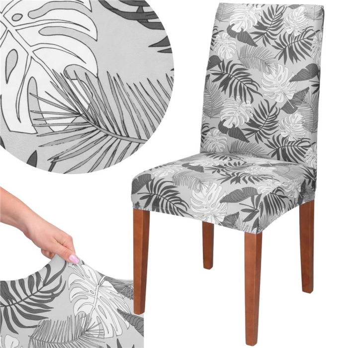 Husa universala pentru scaun, marime universala, poliester si spandex, 38x70cm, gri cu model floral [4]