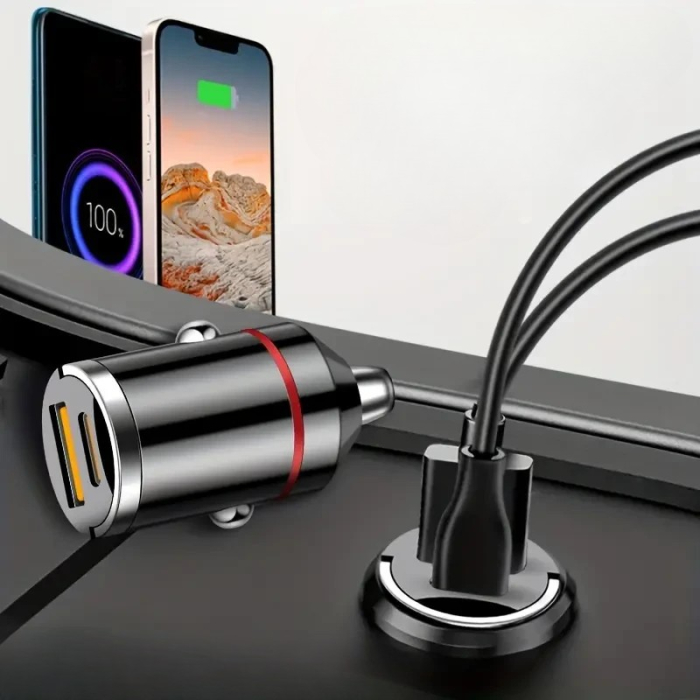 Incarcator Auto 2 in 1, , Port USB Fast Charge QC3.0 si Type C, PD 30W, Negru [3]