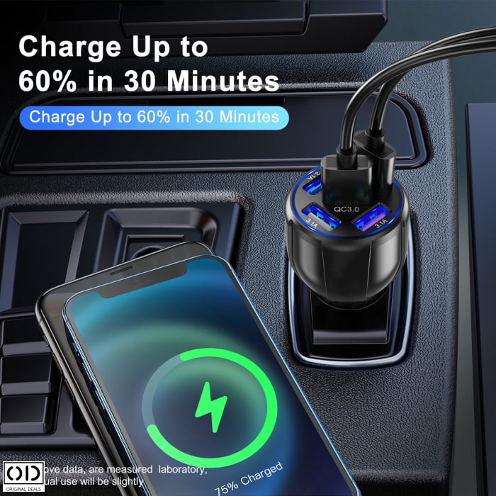 Incarcator Auto cu 5 Porturi USB Fast Charge 3.1A cu Multiple Sisteme de Siguranta Qualcomm 3.0, Calitate Premium, Negru [3]