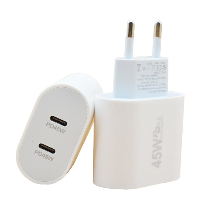 Incarcator Fast Charge pentru Telefon, , Power Delivery 45W, Dual Port Type-C PD45W, Compatibil cu orice Telefon, Alb [1]