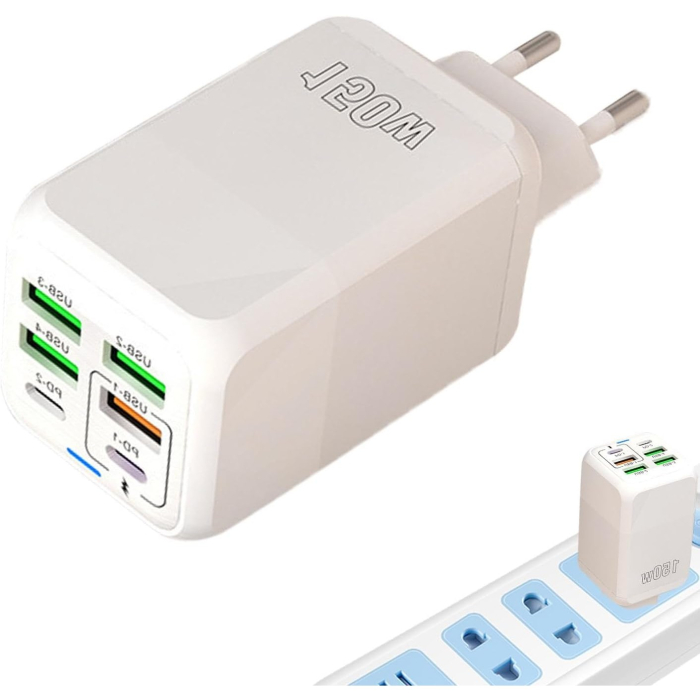 Incarcator Multifunctional, ®, 6 Porturi (2 x PD Type C + 4 USB), 150 W, 5V, 2.4A, Incarcare Rapida, 4.4 x 4.4 x 11 cm, Alb [6]