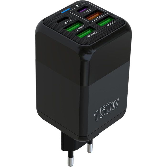 Incarcator Multifunctional, ®, 6 Porturi (2 x PD Type C + 4 USB), 150 W, 5V, 2.4A, Incarcare Rapida, 4.4 x 4.4 x 11 cm, Negru [5]