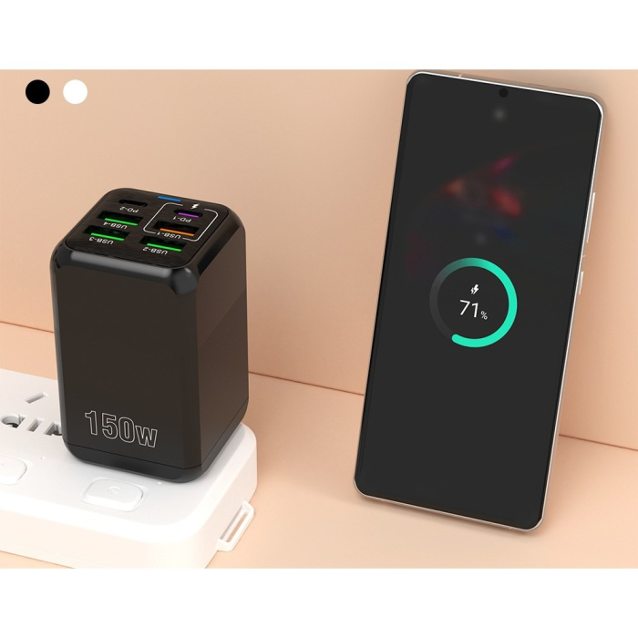 Incarcator Multifunctional, ®, 6 Porturi (2 x PD Type C + 4 USB), 150 W, 5V, 2.4A, Incarcare Rapida, 4.4 x 4.4 x 11 cm, Negru [6]