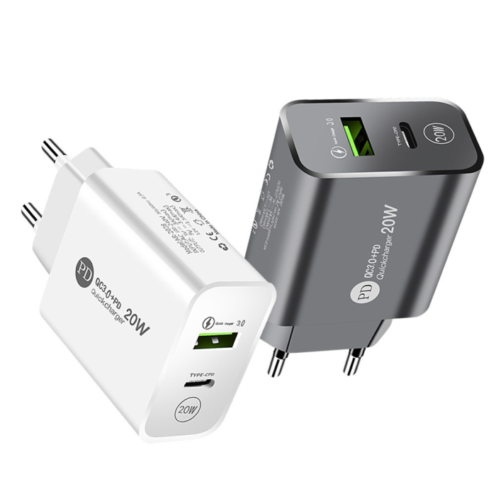 Incarcator Rapid PD QC3.0, , 2 Porturi, USB + Type C, 20W, Incarcare Rapida, Protectie Supraincalzire, 9.5 x 5.3 x 5.8 cm, Alb [5]
